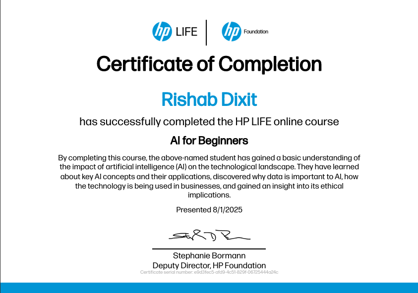 AI for Beginners Certificate - Hewlett Packard